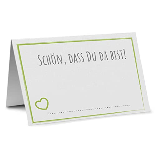 Partycards Schön das du da bist Tischkarten Geburtstag, Tischkarten Hochzeit, Tischkarten Konfirmation, Platzkarten Geburtstag, Goldene Hochzeit - Format DIN A7, 50 Stück, mit Herz von Partycards