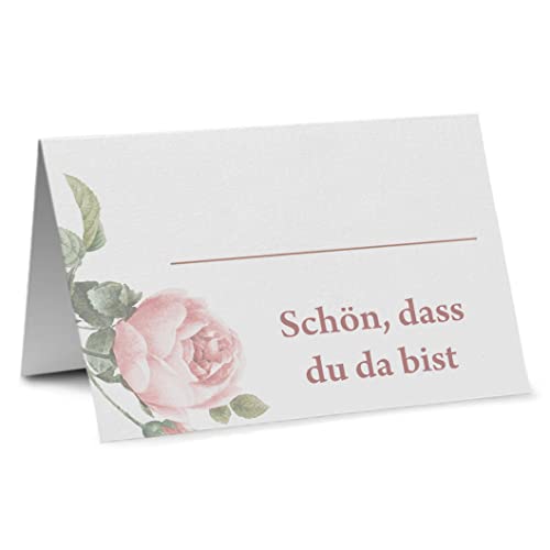 Partycards Tischkarten Platzkarten 50 Stück A7 Blumen Motiv Bereits Genutet Für Hochzeit, Geburtstag, Taufe, Konfirmation, Kommunion, goldene Hochzeit, Namensschilder, schön dass du da bist von Partycards