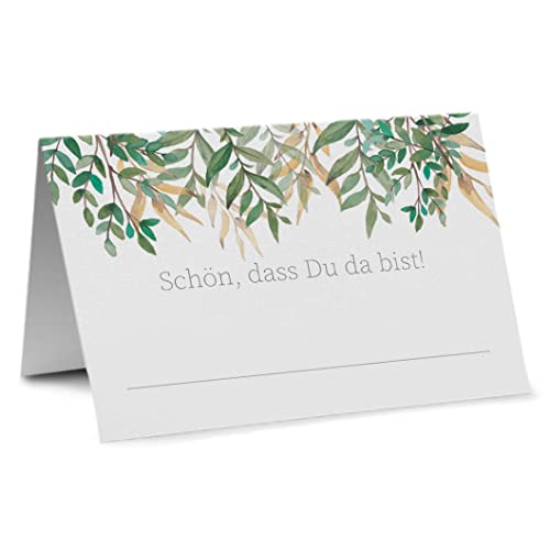 Partycards 50 Tischkarten Geburtstag, Tischkarten Hochzeit, Platzkarten, Namenskarten Kommunion, Konfirmation, Taufe -Format DIN A7, Blumen Strauch Design von Partycards