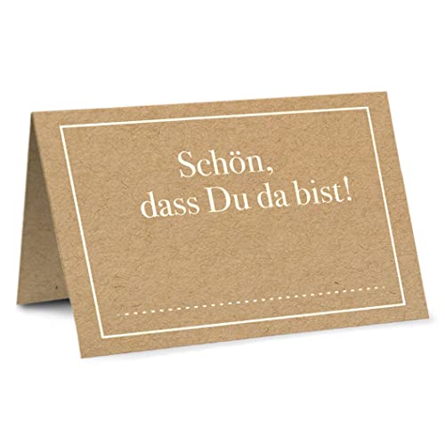 Partycards Tischkarten für Konfirmation, Geburtstag, Taufe - 50 Stück, Format DIN A7, Weißer Rahmen - Schön dass du da bist Platzkarten Hochzeit Namensschilder Konfirmation, goldene Hochzeit von Partycards