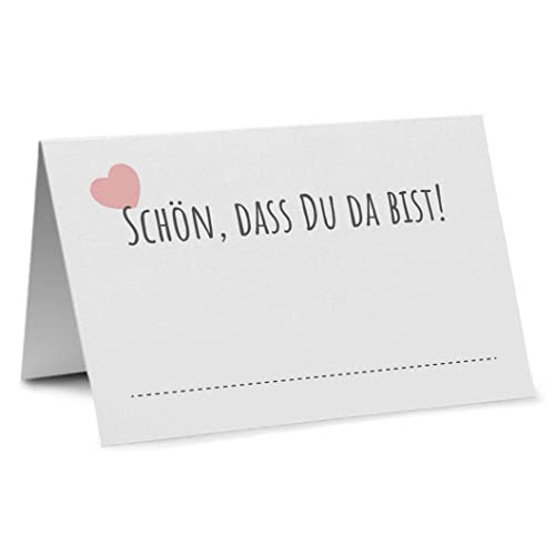 Partycards 50 St. Tischkarten Geburtstag, Format DIN A7, Schön das Du da Bist, Herz Motiv, Bereits Genutet - Goldene Hochzeit, Tischkarten Hochzeit, Platzkarten Taufe Tischkarten Kommunion von Partycards