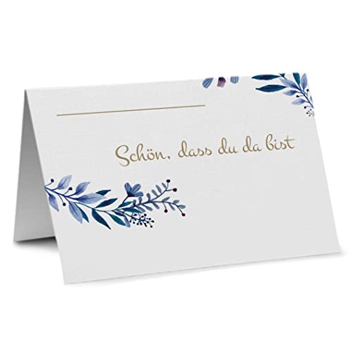 Partycards 50 Tischkarten Hochzeit, Tischkarten Geburtstag, Platzkarten Hochzeit, Kommunion, Konfirmation, Blumen und Blätter Motiv, im Format DIN A7, Tischdeko Hochzeit von Partycards