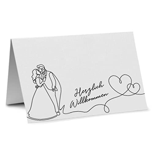Partycards 50 Tischkarten Hochzeit,DIN A7, Herzlich Willkommen Willkommensschild Hochzeit, Goldene Hochzeit Hochzeitsdeko, Platzkarten, Namenskarten Tischdeko Hochzeitsdeko Namensschild von Partycards