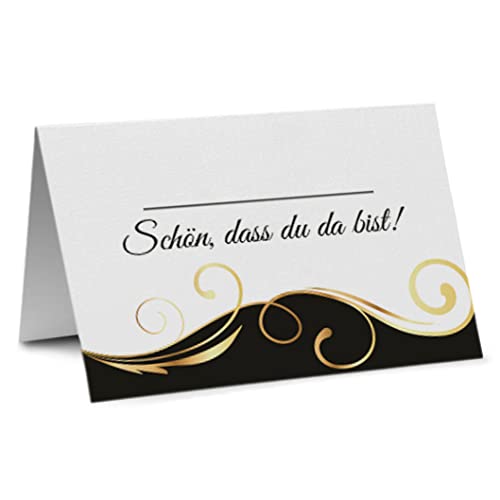 Partycards 50 Tischkarten Hochzeit Namenskarten Platzkarten Hochzeit Geburtstag Kommunion Taufe DIN A7 Schwarz Gold Sitzplatzkarten, Tischkarten Geburtstag, Namensschilder Namensschilder von Partycards