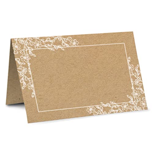 Partycards Tischkarten Geburtstag und Hochzeit, Platzkarten Geburtstag und Hochzeit, Format DIN A7, 50 Stück, Weiße Blumen Design, Ideal für Kommunion und Konfirmation von Partycards