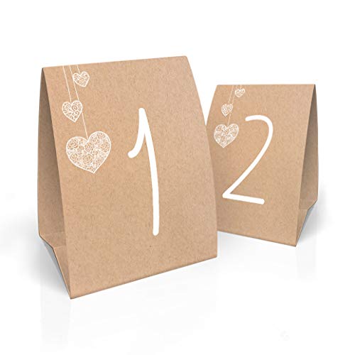 Partycards Tischnummern Hochzeit 1-12, Sitzplan Hochzeit, Tischplan Hochzeit, Sitzordnung Hochzeit, Tischnummer Hochzeit, Größe 18 x 16 cm, Aus Kraftpapier, Herz Motiv Partycards Tischnummern Hochzeit 1-12, Sitzplan Hochzeit, Tischplan Hochzeit, Sitzordnung Hochzeit, Tischnummer Hochzeit, Größe 18 x 16 cm, Aus Kraftpapier, Herz Motiv von Partycards