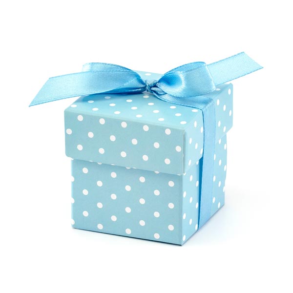 Blau-weiß gepunktete Geschenkboxen im 10er Pack, 5,2cm x 5,2cm Blau-weiß gepunktete Geschenkboxen im 10er Pack, 5,2cm x 5,2cm von Partydeco PL