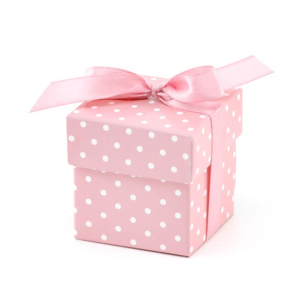 Rosa-weiß gepunktete Geschenkboxen im 10er Pack, 5,2cm x 5,2cm von Partydeco PL