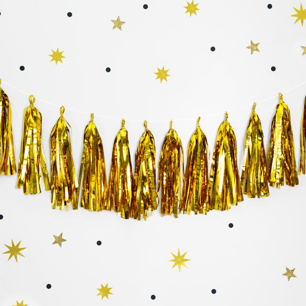 Tassel-Girlande in gold, 12 Quasten + Baumwollschnur von Partydeco PL