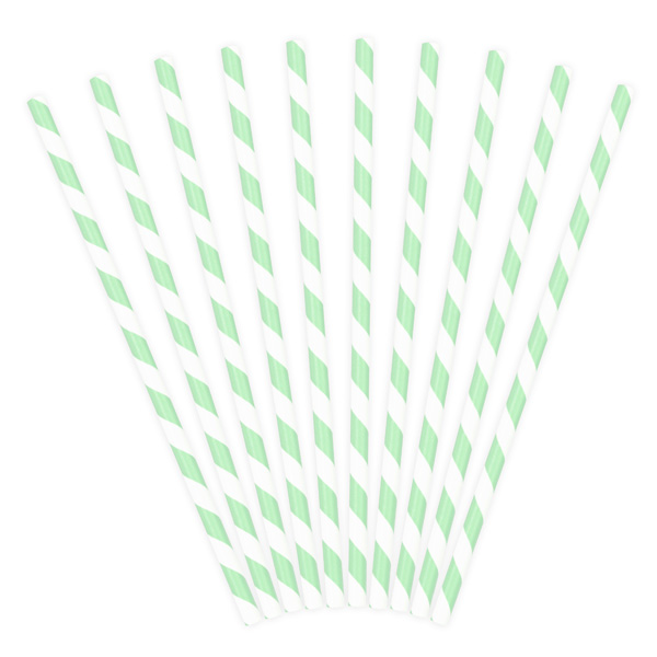 10 Papiertrinkhalme, mintgrün-weiß gestreift, 19,5cm von Partydeco