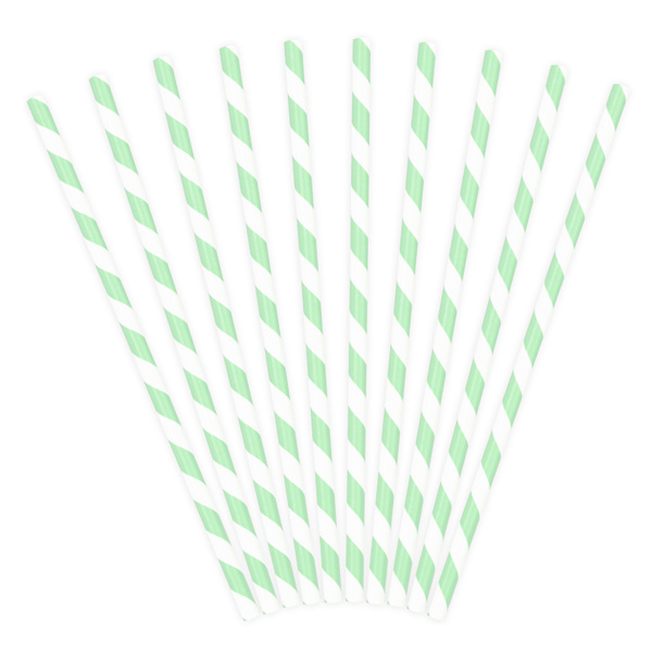 10 Papiertrinkhalme, mintgrün-weiß gestreift, 19,5cm 10 Papiertrinkhalme, mintgrün-weiß gestreift, 19,5cm von Partydeco