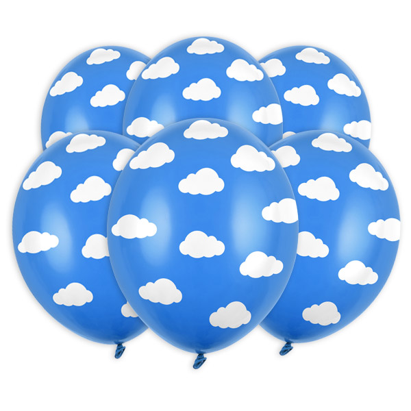 Blaue Latexballons mit Wölkchen-Muster, 6er Pack, Ø 30cm von Partydeco