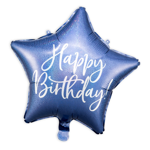 Folienballon "Happy Birthday" als Stern in dunkelblau, 40cm von Partydeco