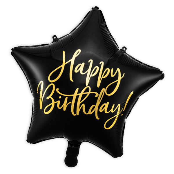 Folienballon "Happy Birthday" als Stern in schwarz, 40cm von Partydeco