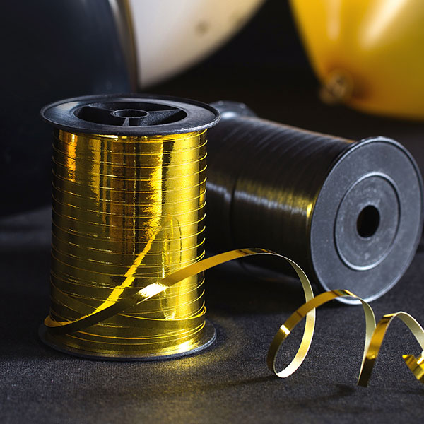 Geschenkband in gold glänzend, Kunststoff, 225m x 5mm Geschenkband in gold glänzend, Kunststoff, 225m x 5mm von Partydeco