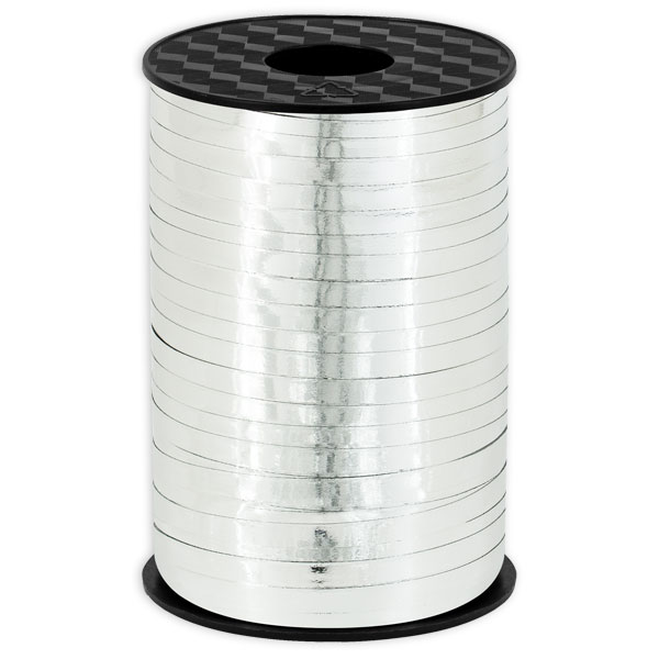 Geschenkband in silber glänzend, Kunststoff, 225m x 5mm Geschenkband in silber glänzend, Kunststoff, 225m x 5mm von Partydeco