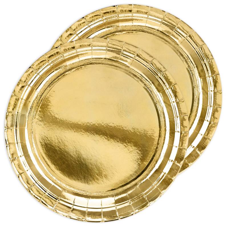 Gold glänzende Partyteller aus Pappe, 6er Pack, Ø 23cm von Partydeco