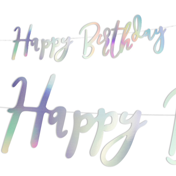 Happy Birthday Buchstabenbanner, irisierend, 2m von Partydeco