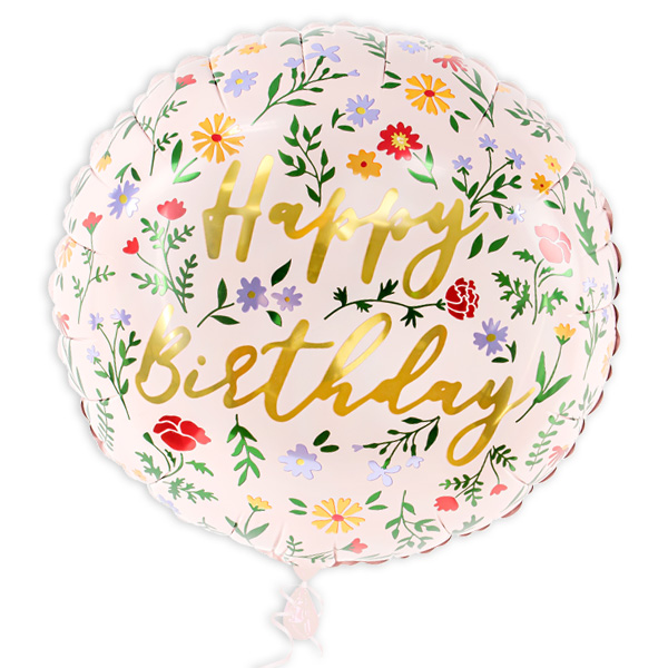 Happy Birthday Folienballon mit Blumenmuster, Ø 35cm Happy Birthday Folienballon mit Blumenmuster, Ø 35cm von Partydeco