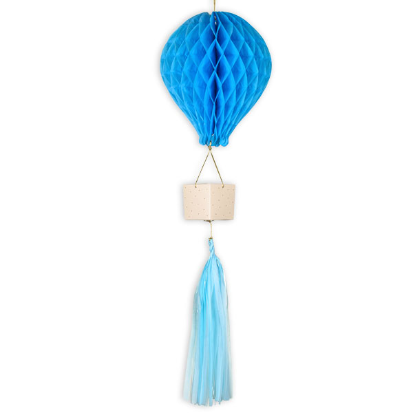 Heißluftballon aus Seidenpapier in blau, süße Hängedekoration, ca. 90cm von Partydeco