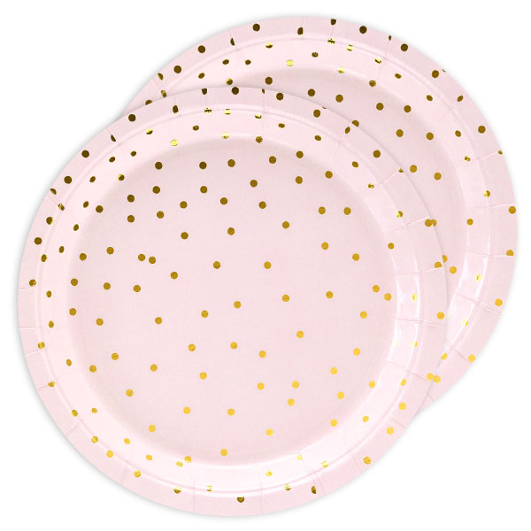 Kuchenteller hellrosa mit goldenen Punkten, 6er Pack, Ø 18cm Kuchenteller hellrosa mit goldenen Punkten, 6er Pack, Ø 18cm von Partydeco