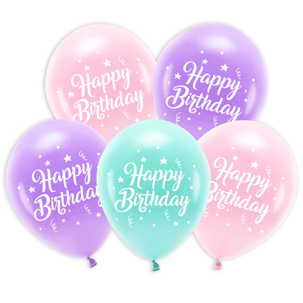 Öko Latexballons "Happy Birthday" in Rosa, Lila, Mint, biologisch abbaubar, 5 Stück, 26cm Öko Latexballons "Happy Birthday" in Rosa, Lila, Mint, biologisch abbaubar, 5 Stück, 26cm von Partydeco