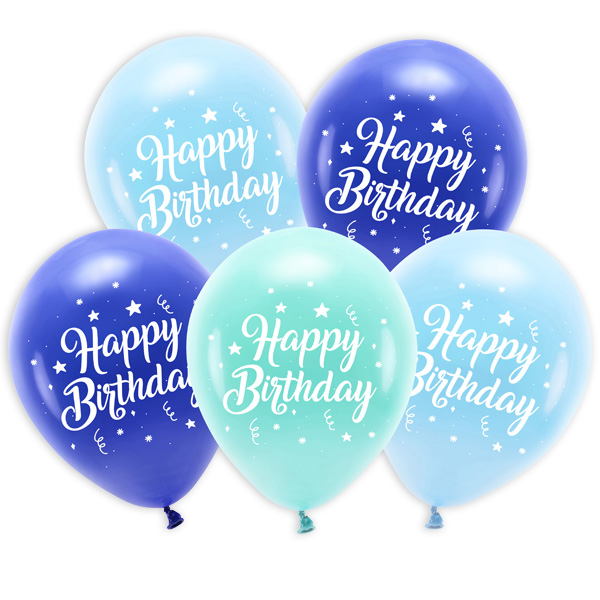 Öko Latexballons "Happy Birthday" in blau, hellblau, mint, biologisch abbaubar, 5 Stück, 26cm Öko Latexballons "Happy Birthday" in blau, hellblau, mint, biologisch abbaubar, 5 Stück, 26cm von Partydeco