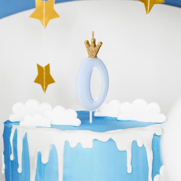 Tortenkerze, Zahl 0 in hellblau, 9cm von Partydeco