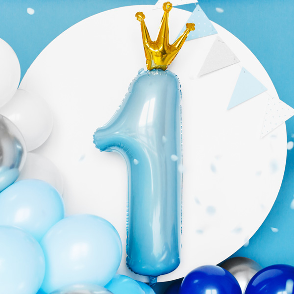 XXL Folienballon Zahl 1 in hellblau mit Krönchen, 90cm hoch, heliumgeeignet XXL Folienballon Zahl 1 in hellblau mit Krönchen, 90cm hoch, heliumgeeignet von Partydeco