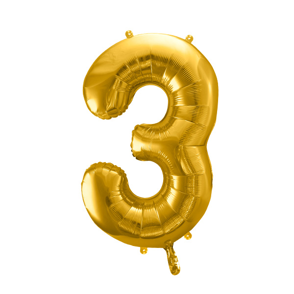 XXL Zahlenballon "3" zum 3. Geburtstag in gold, 86cm hoch XXL Zahlenballon "3" zum 3. Geburtstag in gold, 86cm hoch von Partydeco