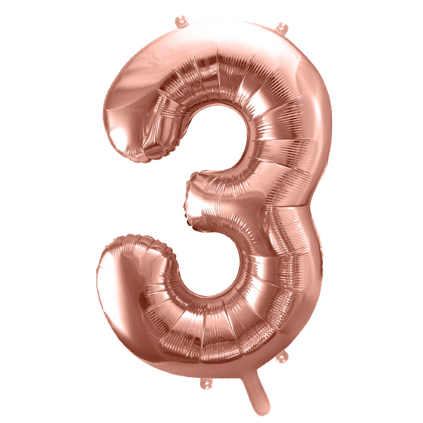 XXL Zahlenballon "3" zum 3. Geburtstag in rosègold, 86cm hoch von Partydeco