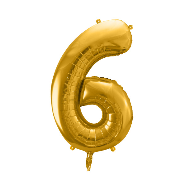 XXL Zahlenballon "6" zum 6. Geburtstag in gold, 86cm hoch von Partydeco