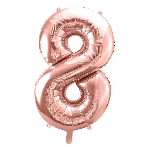 XXL Zahlenballon "8" zum 8. Geburtstag in rosègold, 86cm hoch von Partydeco