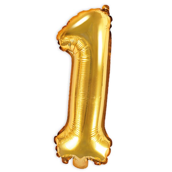 Zahlenballon, Ziffer 1 in gold, 35cm hoch von Partydeco