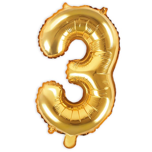 Zahlenballon, Ziffer 3 in gold, 35cm hoch von Partydeco