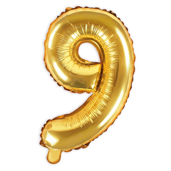 Zahlenballon, Ziffer 9 in gold, 35cm hoch von Partydeco