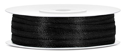 50m x 3mm Rolle Satinband Geschenkband Schleifenband Dekoband Satin Band Antennenband (Schwarz (010)) von Partydeko