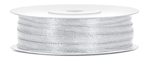 50m x 3mm Rolle Satinband Geschenkband Schleifenband Dekoband Satin Band Antennenband (Silber (018)) von Partydeko