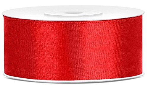 Partydeko 25m x 25mm Rolle Satinband Geschenkband Schleifenband Dekoband Satin Band (Rot (007)) von Partydeko