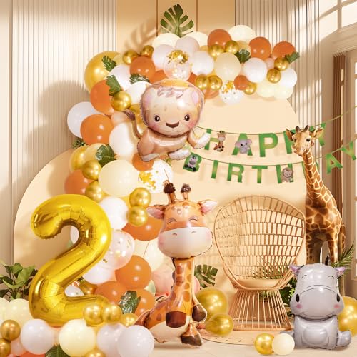 2. Geburtstag Junge Mädchen 2 Jahr Dschungel Geburtstag Dekoration Waldtiere, Safari Luftballons 2 Kindergeburtstag Deko,Tiere Geburtstagsdeko von Partyhausy