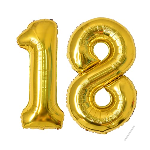 Geburtstag zahlen luftballon 18 jahre | Folienballon Gold- Folienballon in 40"-101cm Geburtstagsdeko - Ballon Zahl Deko zum Geburtstag fliegt mit Helium für Männer Frauen 18.Geburtstagsparty Jubiläum von Partyhausy