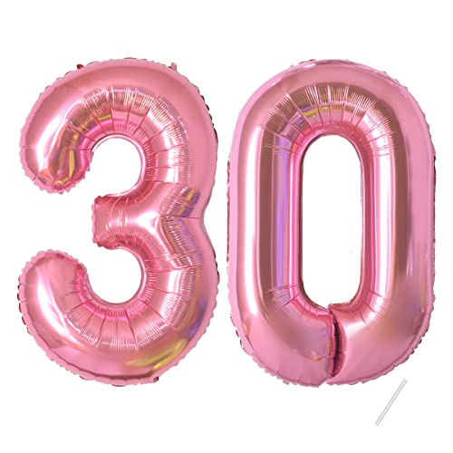 Geburtstag zahlen luftballon 30 jahre | Folienballon Rosa- Folienballon in 40"-101cm Geburtstagsdeko - Ballon Zahl Deko zum Geburtstag fliegt mit Helium für Männer Frauen 30.Geburtstagsparty Jubiläum von Partyhausy
