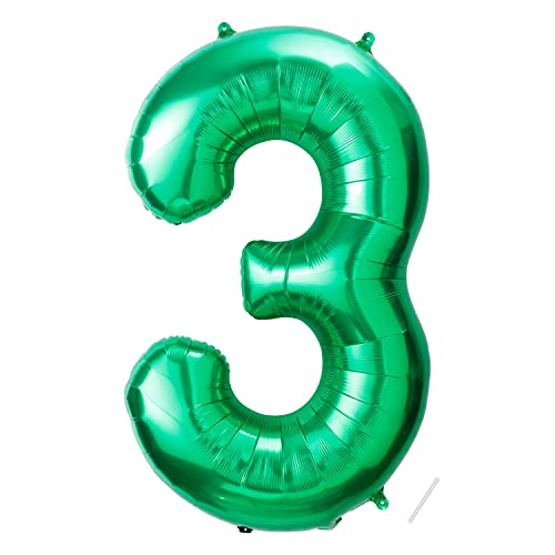 Geburtstag zahlen luftballon 3 jahre | Folienballon 3 XXL grün-Riesen Folienballon in 40" - 101cm Geburtstagsdeko - Ballon Zahl Deko zum Geburtstag - fliegt mit Helium von Partyhausy