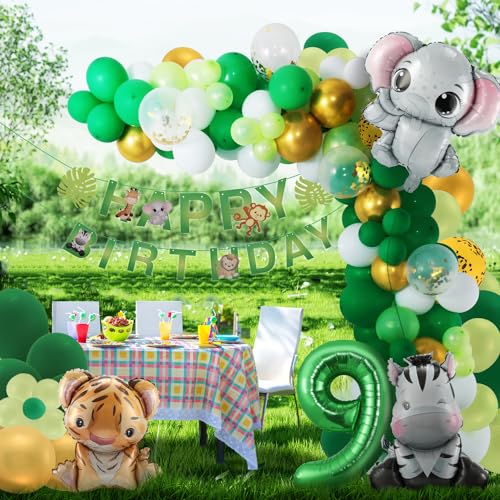 9. Geburtstag Junge Mädchen 9 Jahr Dschungel Geburtstag Dekoration Waldtiere Folienballon, Safari Folienballon Kindergeburtstag Deko Wild Dschungel Deko,Tiere Luftballon Geburtstagsdeko von Partyhausy