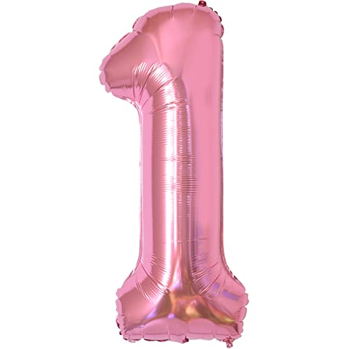 Geburtstag zahlen luftballon 1 jahre | Folienballon 1 XXL Rosa-Riesen Folienballon in 40" - 101cm Geburtstagsdeko - Ballon Zahl Deko zum Geburtstag - fliegt mit Helium von Partyhausy