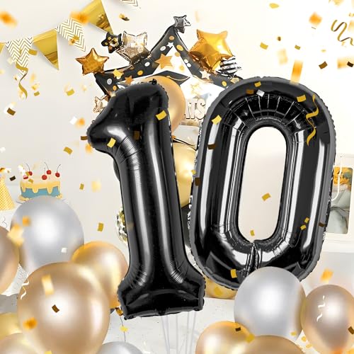 Geburtstag zahlen luftballon 10 jahre | Folienballon Schwarz- Folienballon in 40"-101cm Geburtstagsdeko - Ballon Zahl Deko zum Geburtstag fliegt mit Helium für Mädchen Junge 10.Geburtstags von Partyhausy