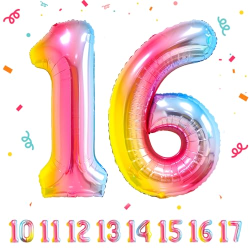 Geburtstag zahlen luftballon 16 jahre | Regenbogen Folienballon 16 XXL -Riesen Folienballon in 40" - 101cm Geburtstagsdeko - Ballon Zahl Deko zum Geburtstag .Fliegt mit Helium Geburtstag zahlen luftballon 16 jahre | Regenbogen Folienballon 16 XXL -Riesen Folienballon in 40" - 101cm Geburtstagsdeko - Ballon Zahl Deko zum Geburtstag .Fliegt mit Helium von Partyhausy