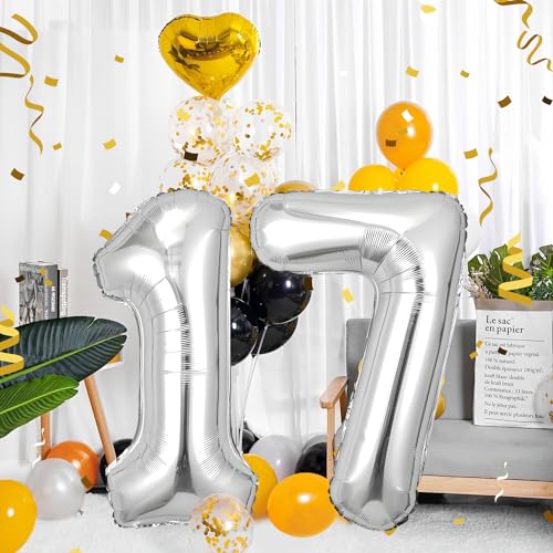 Geburtstag zahlen luftballon 17 jahre | Silber Folienballon 17 XXL -Riesen Folienballon in 40" - 101cm Geburtstagsdeko - Ballon Zahl Deko zum Geburtstag .Fliegt mit Helium Geburtstag zahlen luftballon 17 jahre | Silber Folienballon 17 XXL -Riesen Folienballon in 40" - 101cm Geburtstagsdeko - Ballon Zahl Deko zum Geburtstag .Fliegt mit Helium von Partyhausy