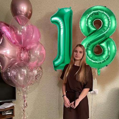 Geburtstag zahlen luftballon 18 jahre | Folienballon Grün- Folienballon in 40"-101cm Geburtstagsdeko - Ballon Zahl Deko zum Geburtstag fliegt mit Helium für Männer Frauen 18.Geburtstagsparty Jubiläum von Partyhausy