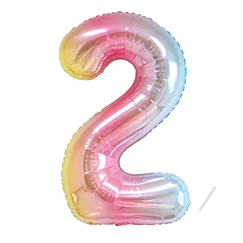 Geburtstag zahlen luftballon 2 jahre | Folienballon 2 XXL Regenbogen Farbverlauf-Riesen Folienballon in 40" - 101cm Geburtstagsdeko - Ballon Zahl Deko zum Geburtstag - fliegt mit Helium von Partyhausy